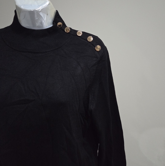 Calvin Klein Turtleneck Black Sweater with Gold Button Accents Sz.L - Picture 2 of 8